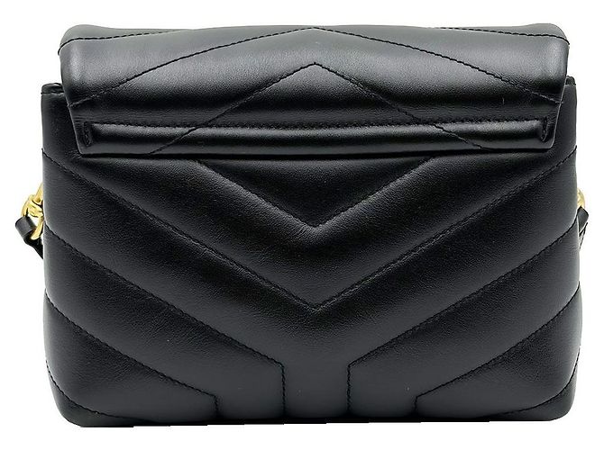 Saint Laurent Mini borsa a tracolla Lulu Toy in pelle di vitello nera con monogramma dorato Nero - vista 5