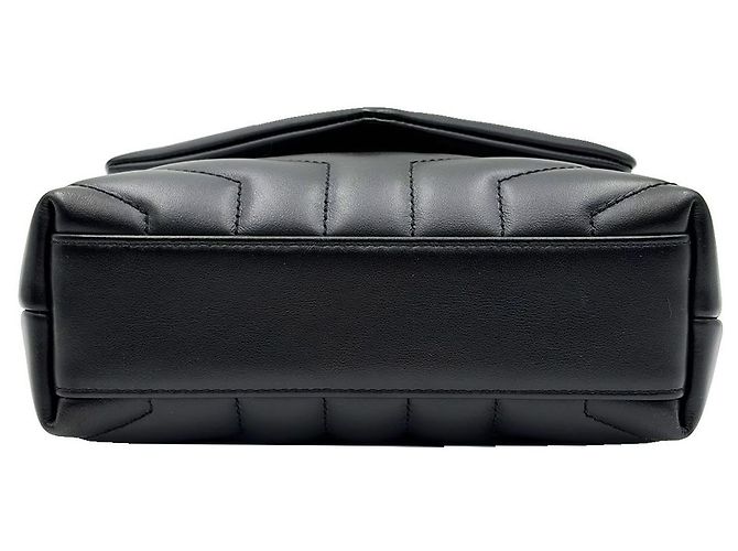 Saint Laurent Mini borsa a tracolla Lulu Toy in pelle di vitello nera con monogramma dorato Nero - vista 7