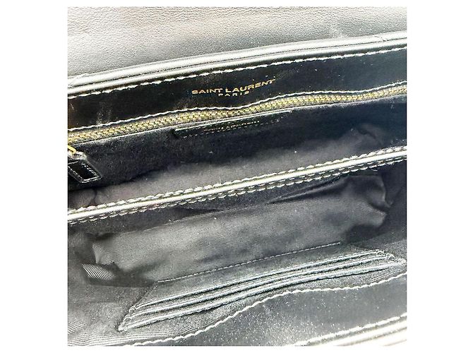 Saint Laurent Mini borsa a tracolla Lulu Toy in pelle di vitello nera con monogramma dorato Nero - vista 9