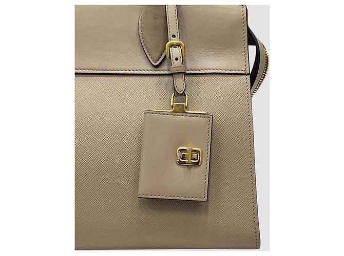 Prada Borsa Tote Esplanade Saffiano Beige Marrone - vista 9