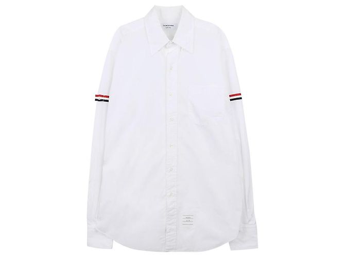 Thom Browne Camicia bianca con fascia RWB con maniche Bianco - vista 3