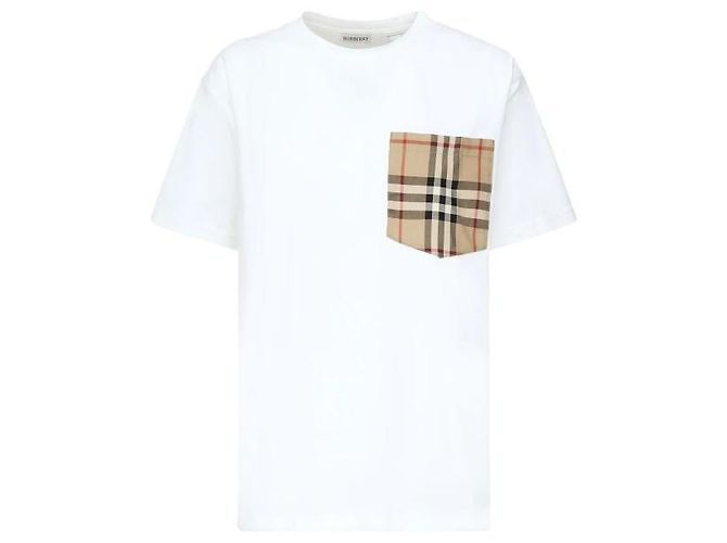 Burberry Camiseta de algodón a cuadros con bolsillo Blanco - vista 3