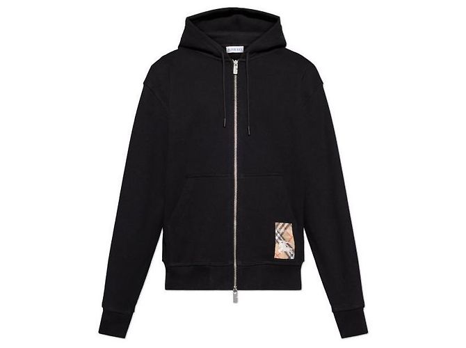 Burberry Moletom com capuz Check Label em algodão com zíper - vista 3