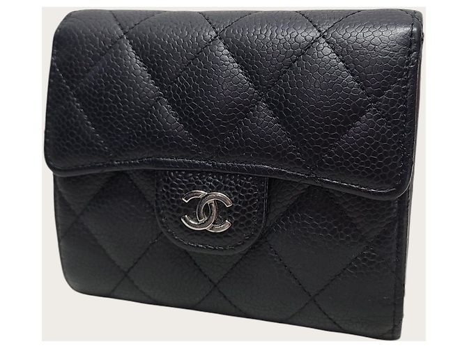 Chanel Portafoglio piccolo Classic Flap in caviar nero e argento - vista 2