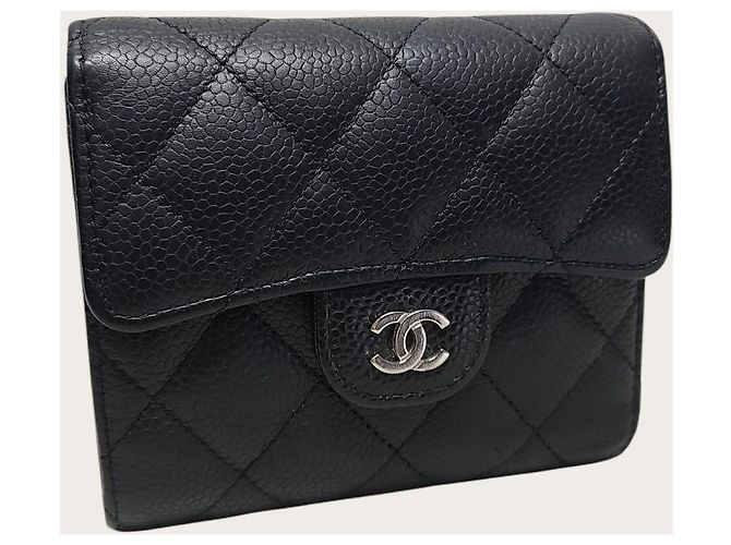 Chanel Portafoglio piccolo Classic Flap in caviar nero e argento - vista 3