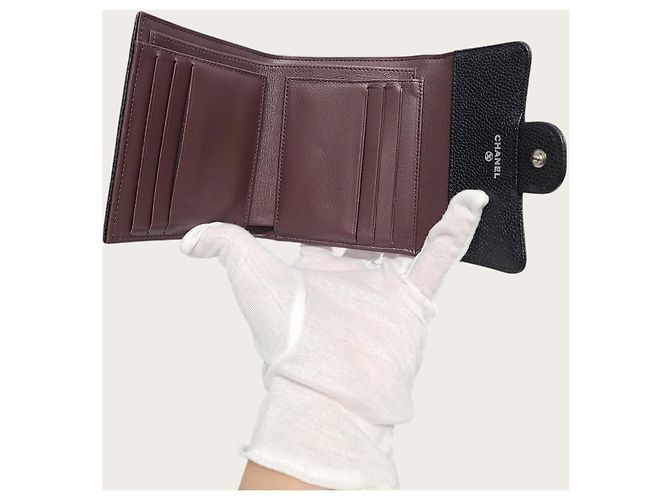 Chanel Portafoglio piccolo Classic Flap in caviar nero e argento - vista 4