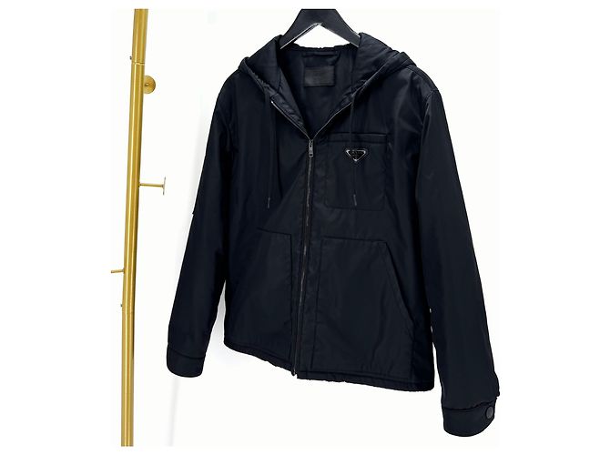 Prada Giacca con cappuccio con logo triangle in Re-Nylon Nero - vista 3