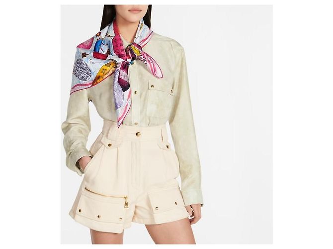Louis Vuitton Short safari de pana beige y tono dorado Blanco - vista 6