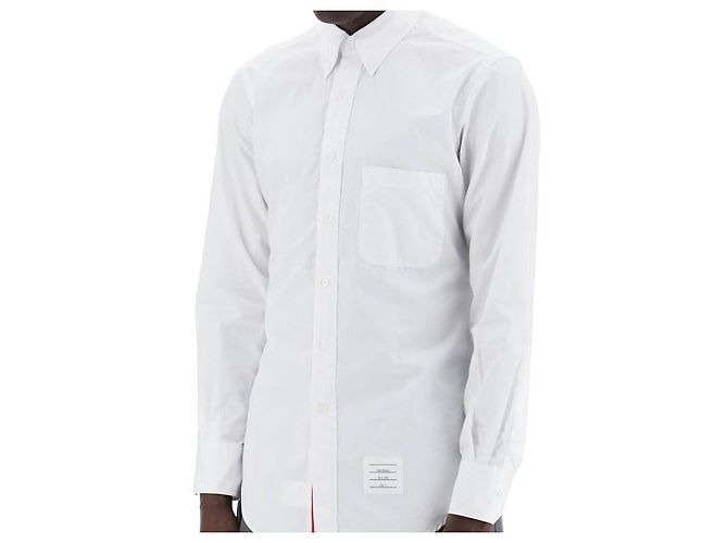 Thom Browne Camicia classica in popeline con rifinitura RWB nascosta Argento - vista 8
