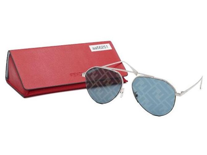 Fendi Gafas de sol aviador con logotipo FF plateado brillante - vista 6
