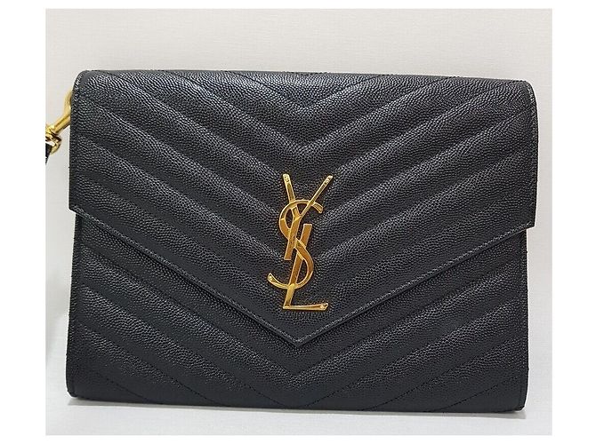 Saint Laurent Clutch matelassé Monogram con finiture dorate Nero - vista 2