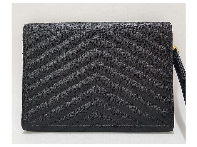 Saint Laurent Clutch matelassé Monogram con finiture dorate Nero - vista 4