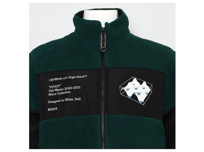 Off White Giacca in pile da uomo con shearling Verde - vista 2