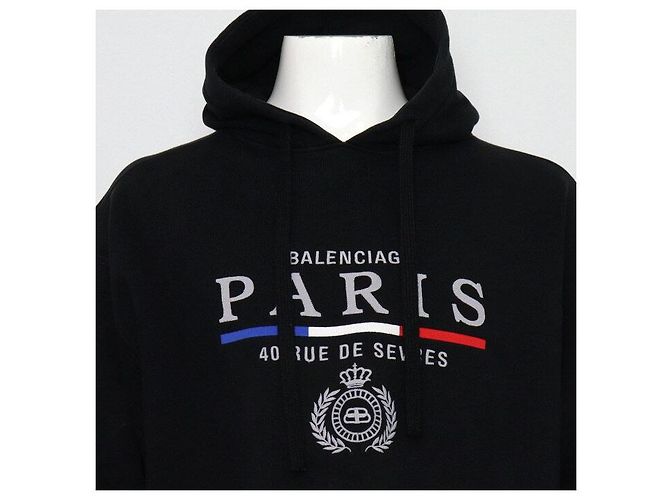 Balenciaga Felpa oversize in cotone nero con logo ricamato Paris - vista 2
