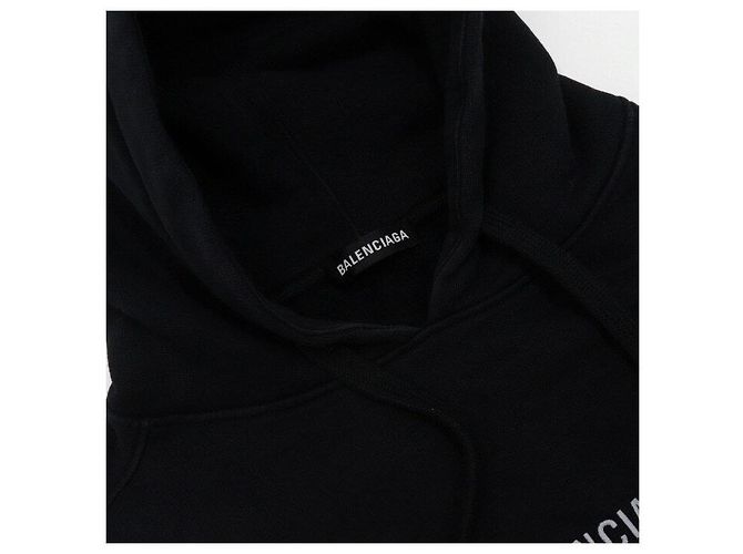 Balenciaga Felpa oversize in cotone nero con logo ricamato Paris - vista 5