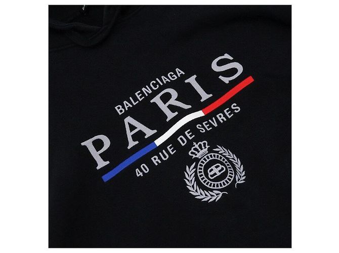 Balenciaga Felpa oversize in cotone nero con logo ricamato Paris - vista 6
