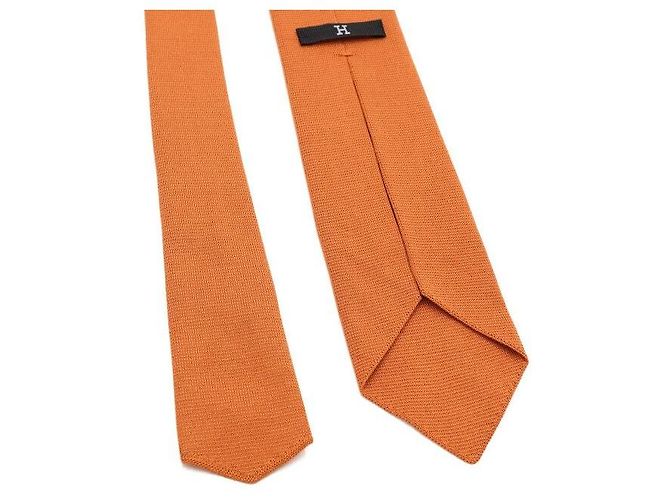Hermès Orange Check Pattern Silk Men's Tie - view 5