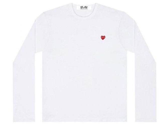 Comme Des Garcons Langarm-T-Shirt mit kleinem rotem Herz-Patch AX Weiß - Ansicht 4