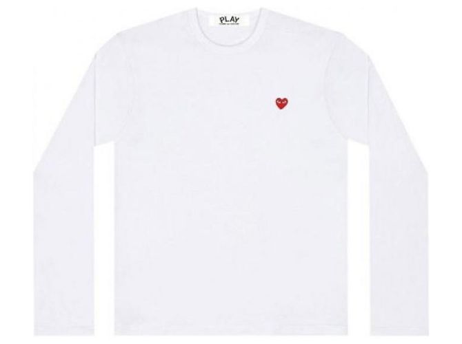 Comme Des Garcons Langarm-T-Shirt mit kleinem rotem Herz-Patch AX Weiß - Ansicht 5