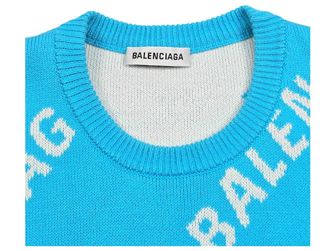 Balenciaga Multi-Logo Intarsia-Strick Blau - Ansicht 5