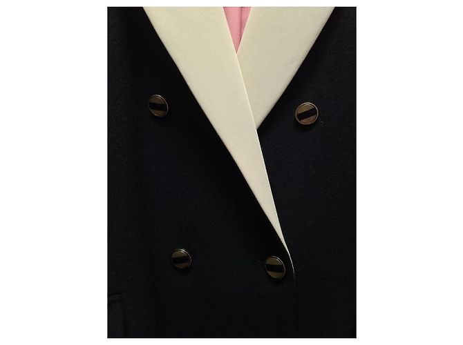 Gucci Black with Satin Lapel Runway Wool Double Coat - view 3