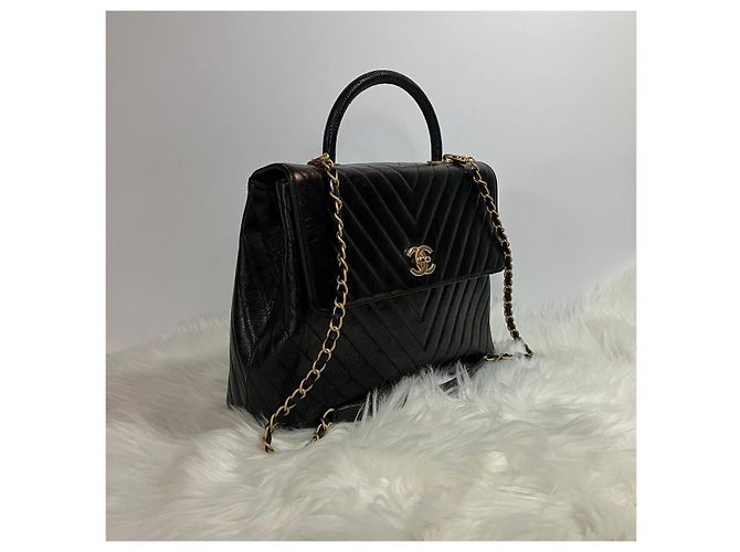 Chanel Pelle di vitello Chevron Coco Handle Oro Large Nero - vista 4