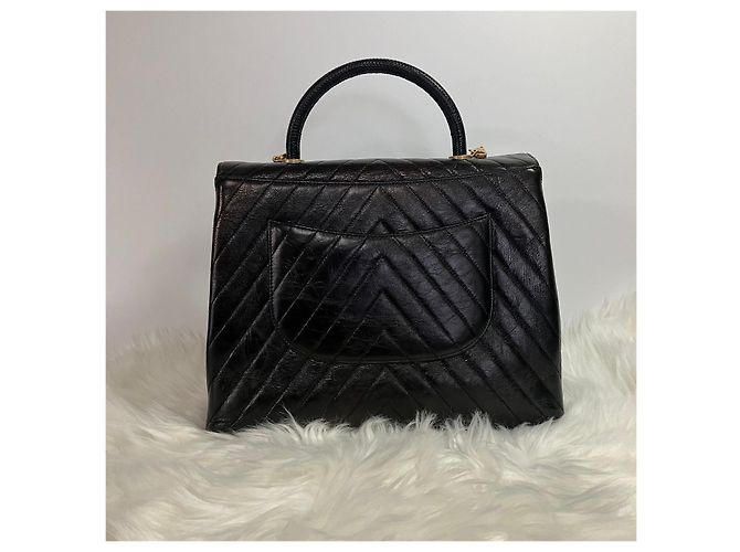 Chanel Pelle di vitello Chevron Coco Handle Oro Large Nero - vista 5