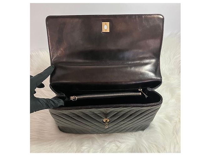 Chanel Pelle di vitello Chevron Coco Handle Oro Large Nero - vista 7