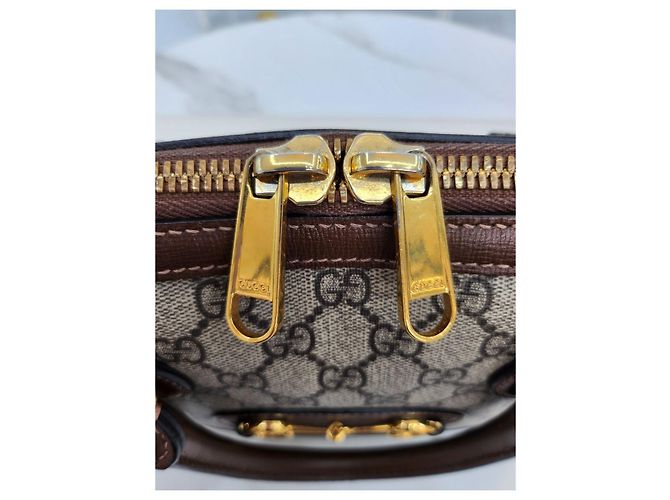 Horsebit 1955 Gucci Borsa Tote con Manico Superiore e Tracolla Horsebit Small Marrone - vista 17