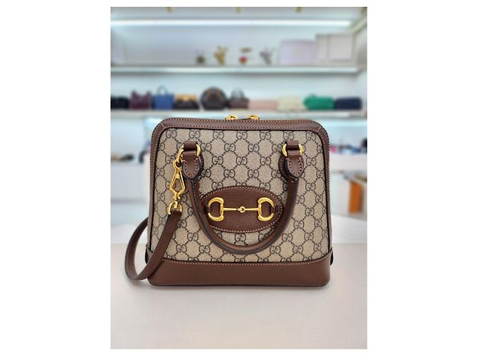 Horsebit 1955 Gucci Borsa Tote con Manico Superiore e Tracolla Horsebit Small Marrone - vista 8