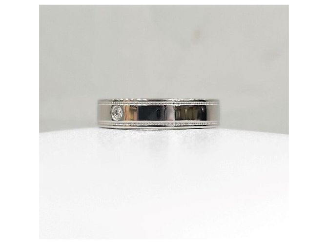 Tiffany & Co Anello a fascia doppia milgrain in diamante e platino Argento - vista 2