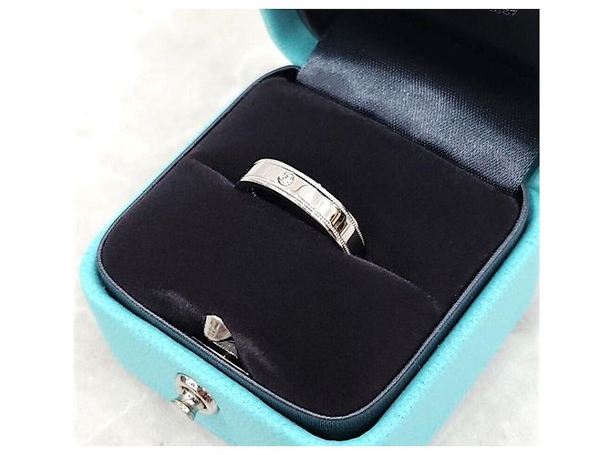 Tiffany & Co Anello a fascia doppia milgrain in diamante e platino Argento - vista 5