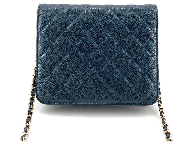 Chanel Mini bolsa transversal WOC em caviar dourado Azul - vista 4
