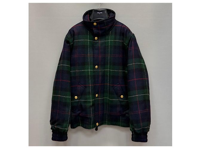 Céline Jaqueta acolchoada oversized em lã tartan Preto - vista 2