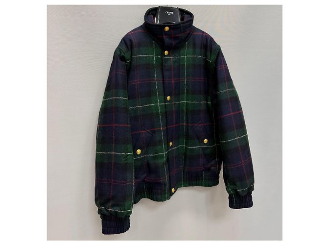 Céline Jaqueta acolchoada oversized em lã tartan Preto - vista 3