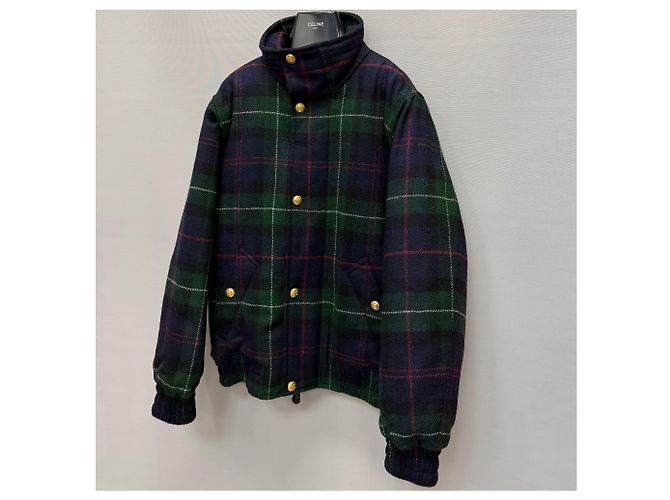 Céline Jaqueta acolchoada oversized em lã tartan Preto - vista 4