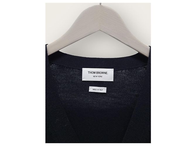 Thom Browne Navy Diagonal Stripe Cuff Wool Cardigan Blue - view 3