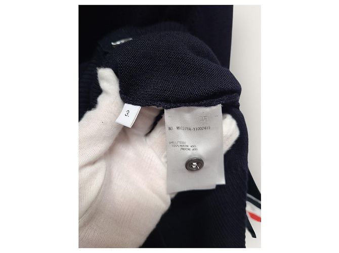Thom Browne Navy Diagonal Stripe Cuff Wool Cardigan Blue - view 5