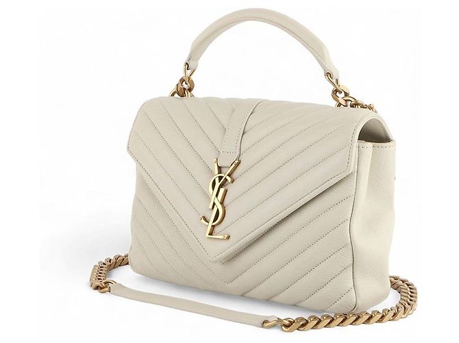 Saint Laurent Chevron College Medium Gold (Ticket de compra de grandes almacenes) Blanco - vista 2
