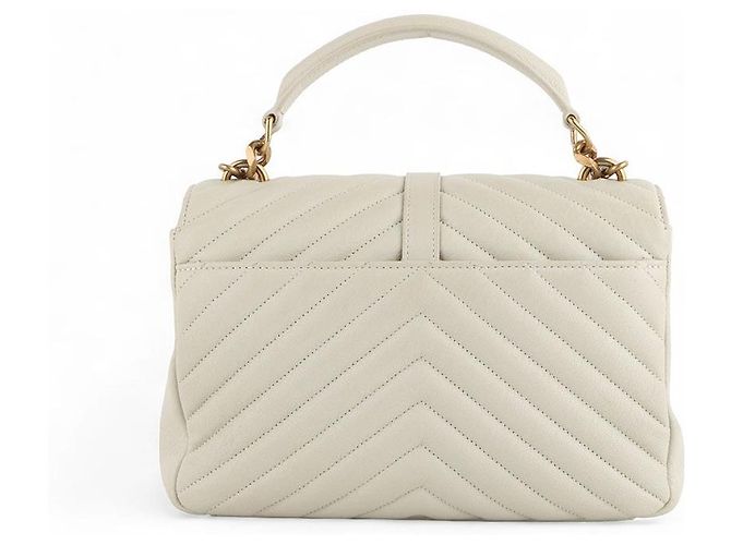 Saint Laurent Chevron College Medium Gold (Ticket de compra de grandes almacenes) Blanco - vista 3