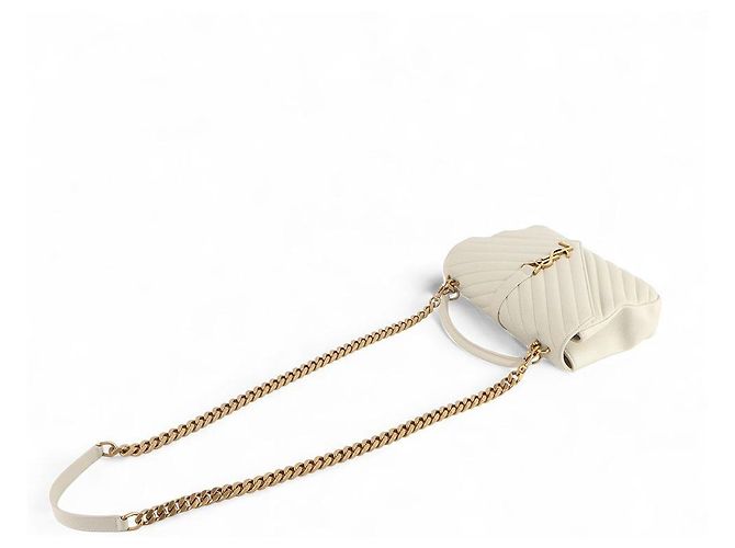 Saint Laurent Chevron College Medium Gold (Ticket de compra de grandes almacenes) Blanco - vista 4