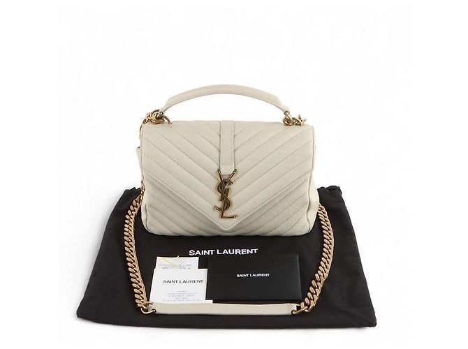 Saint Laurent Chevron College Medium Gold (Ticket de compra de grandes almacenes) Blanco - vista 8