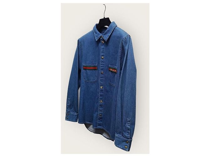 Gucci Stone-Washed Denim-Hemd mit Triple Web Ornament Blau - Ansicht 2