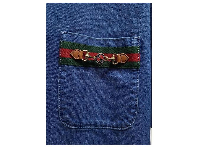 Gucci Stone-Washed Denim-Hemd mit Triple Web Ornament Blau - Ansicht 3