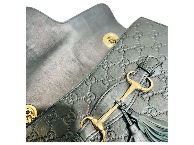 Gucci Borsa a tracolla Emily in pelle nera con catena GG Sima Horsebit Nero - vista 2