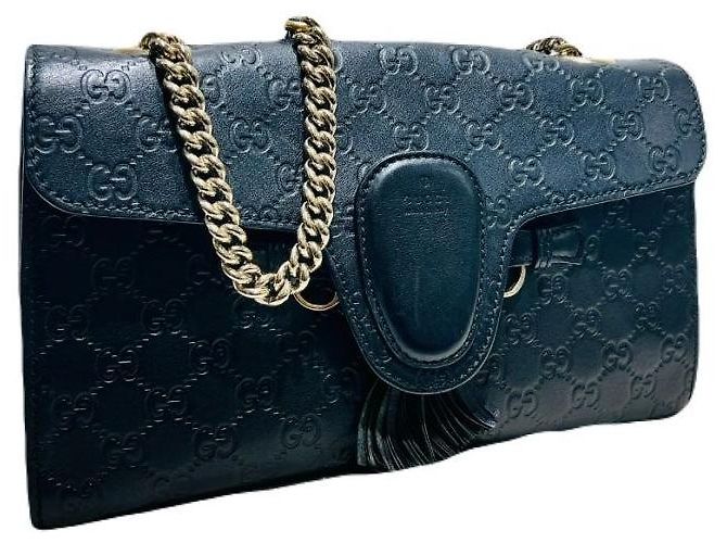 Gucci Borsa a tracolla Emily in pelle nera con catena GG Sima Horsebit Nero - vista 5
