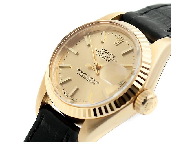 Rolex Datejust Gold Classic Vintage Damen Lederuhr Golden - Ansicht 10