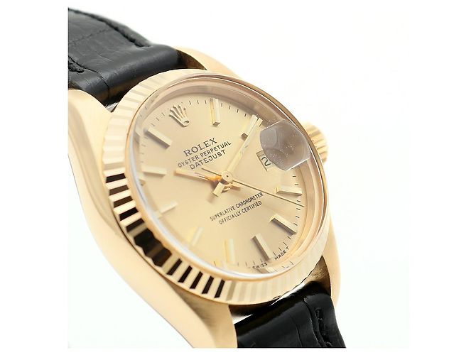 Rolex Datejust Gold Classic Vintage Damen Lederuhr Golden - Ansicht 11