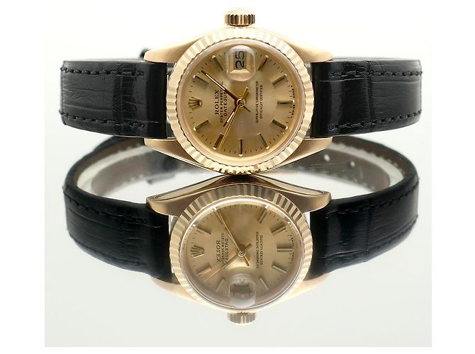 Rolex Datejust Gold Classic Vintage Damen Lederuhr Golden - Ansicht 18
