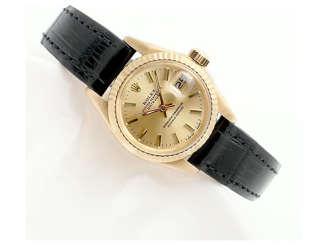 Rolex Datejust Gold Classic Vintage Damen Lederuhr Golden - Ansicht 19